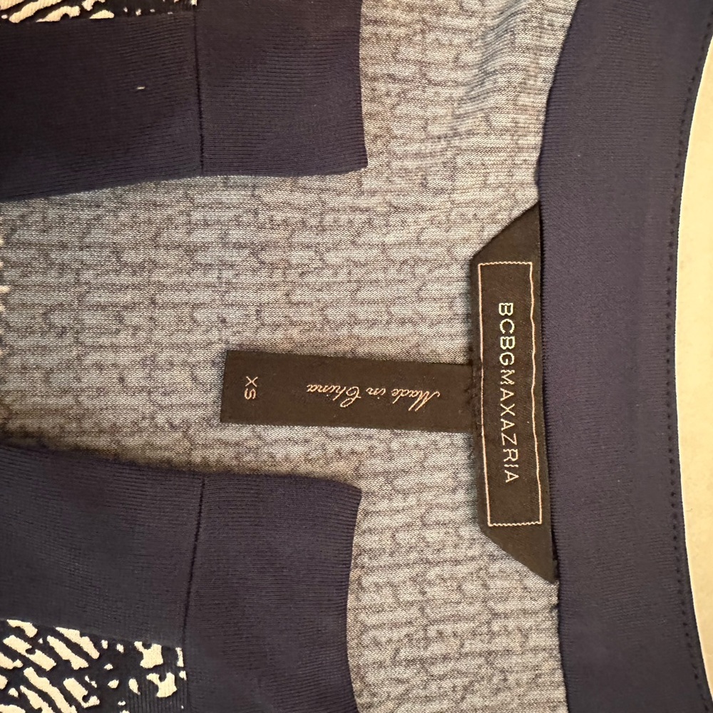 BCBG MaxAzria stunning navy & tan dress , stretchy, worn 1x - Picture 2 of 3